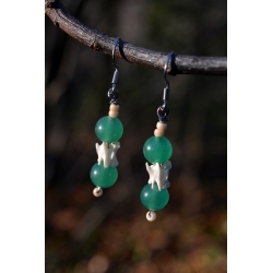 Boucles d'oreilles Aventurine verte et ossements