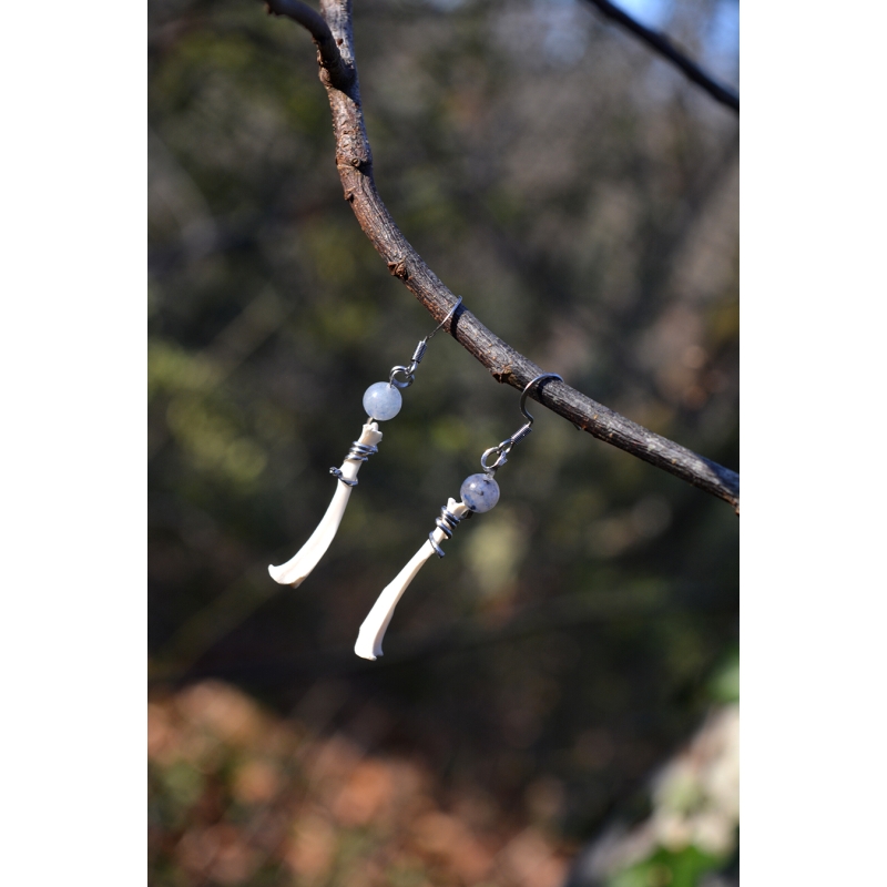Boucles d'oreilles Aventurine bleue et ossements