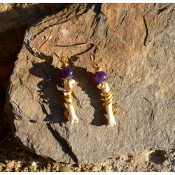Boucles d'oreilles Améthyste et ossements